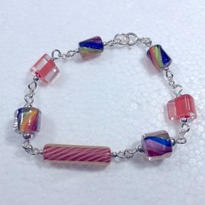 ARTISAN LAMPWORK RAINBOW 🌈 ORANGE BRACELET STERLING SILVER